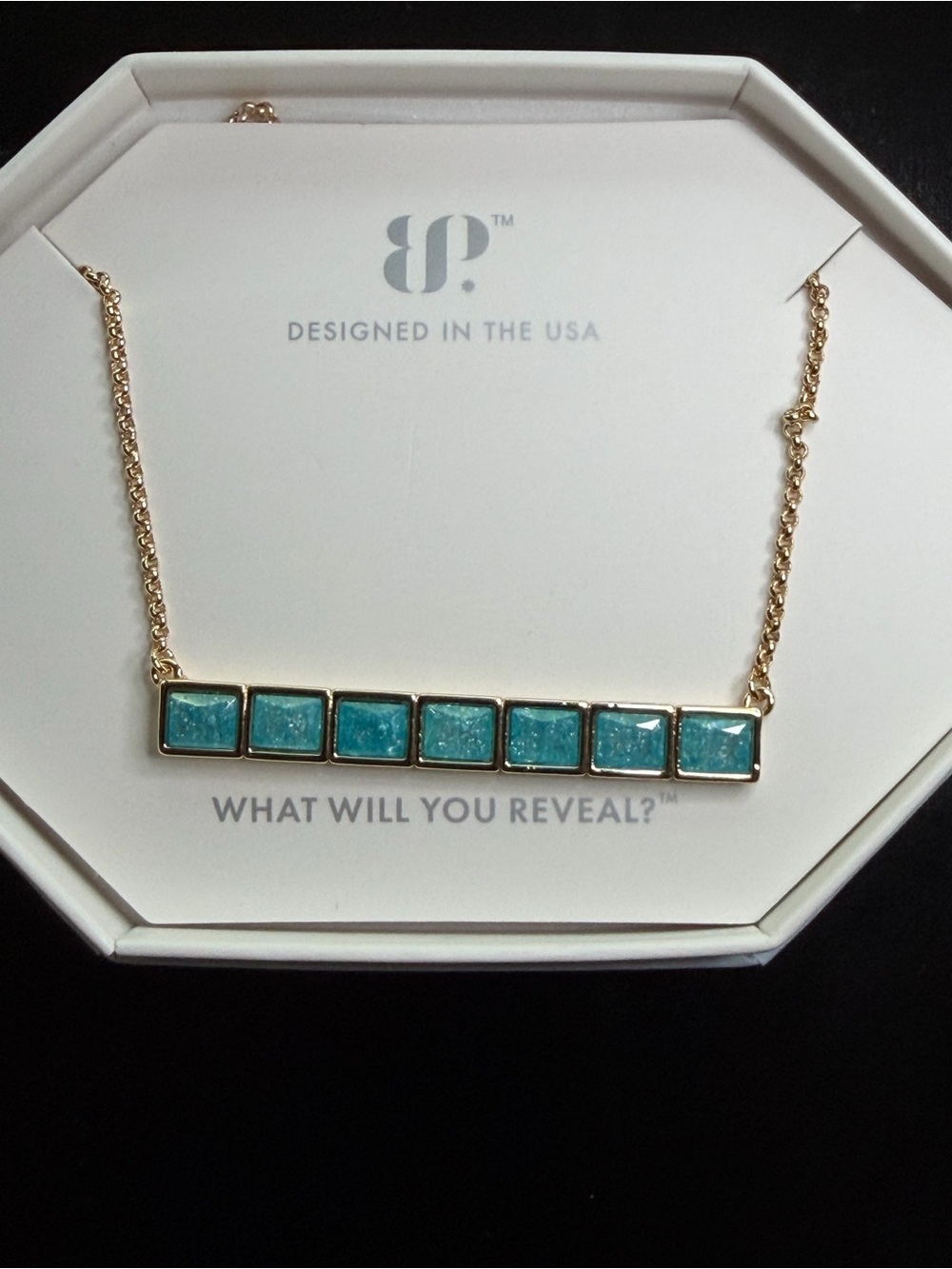 Rhodium Bar Necklace with Emerald Ice Square Stones